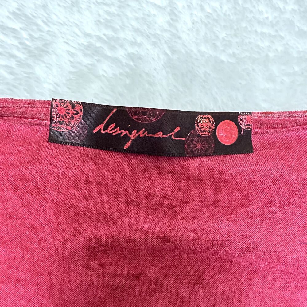 DESIGUAL Leticia Womens Belted Adjustable Plunge V-Neck Burgundy Mini Dress SZ S - Picture 8 of 12